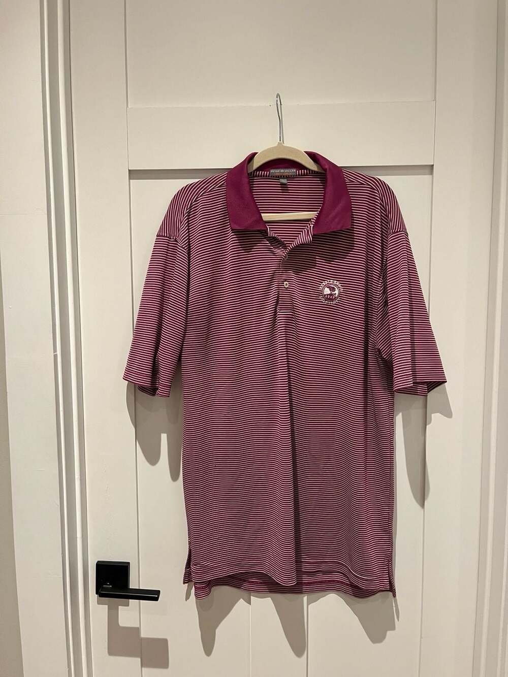 Peter Millar Men's Striped Polo in Burgundy and White